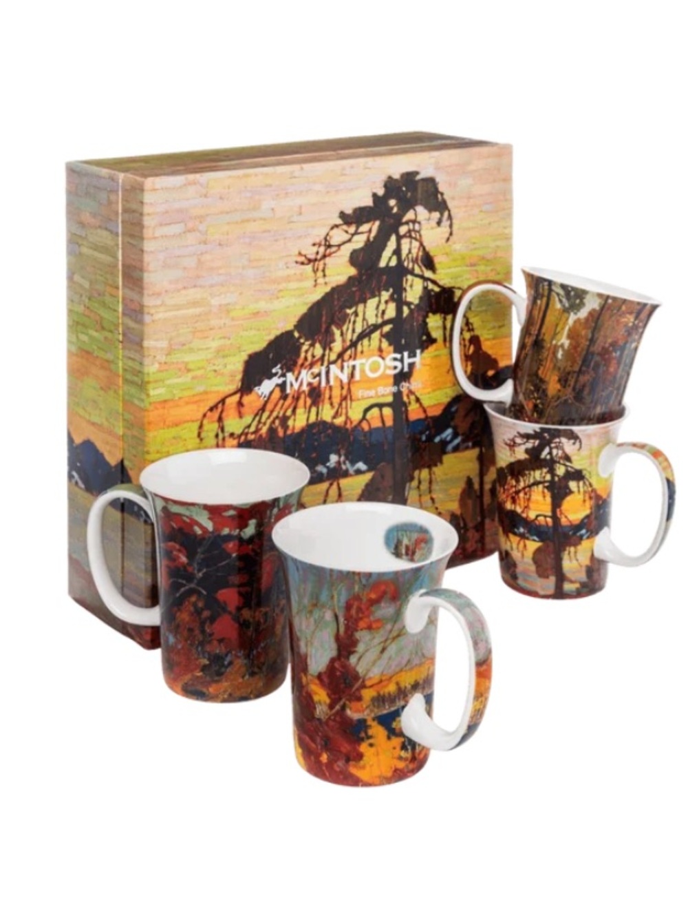 NWB Tom Thomson McIntosh Set of 4 Fine Bone China Mugs Canadian Art Autumn Trees